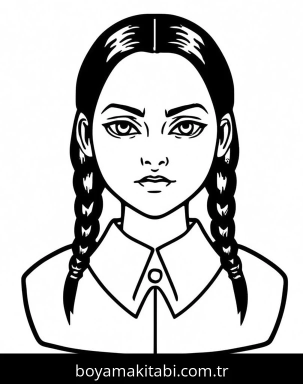 Wednesday Addams boyama sayfası – PDF indir, sevimli karakter