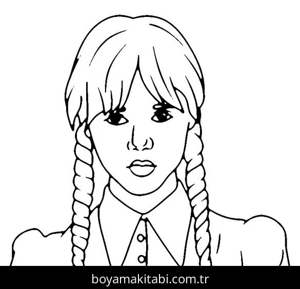 Wednesday Addams boyama sayfası – boyama etkinliği, çocuk aktivitesi