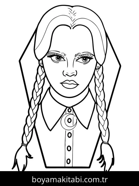 Wednesday Addams boyama sayfası – ücretsiz yazdır, boyama etkinliği