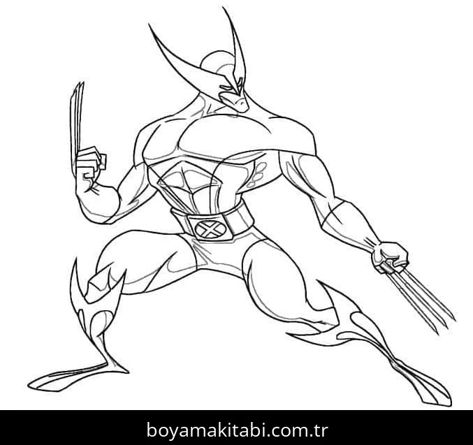 Wolverine boyama sayfası – sevimli karakter, sanatsal çalışma