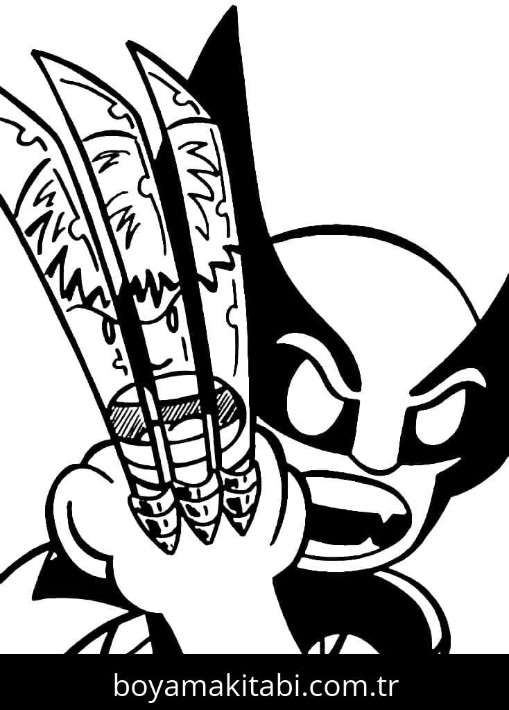 Wolverine boyama sayfası – sevimli karakter, sanatsal çalışma