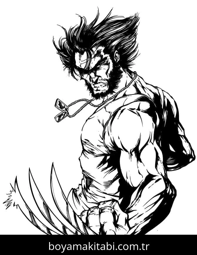 Wolverine boyama sayfası – çizgi film temalı, basit çizim