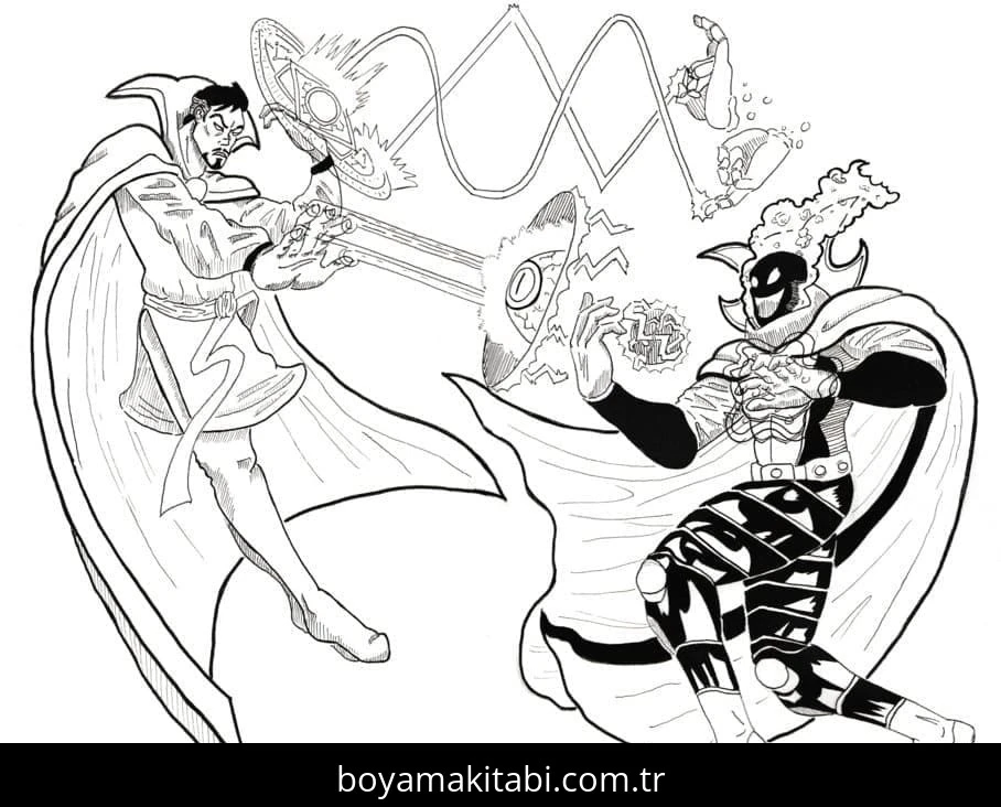 Dr. Strange boyama sayfası – basit çizim, kolay boyama