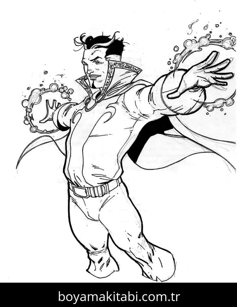 Dr. Strange boyama sayfası – sevimli karakter, sanatsal çalışma