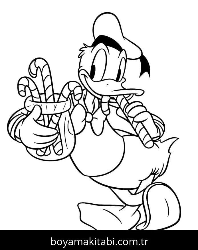Donald Duck boyama sayfası – keyifli zaman, renkli çizimler