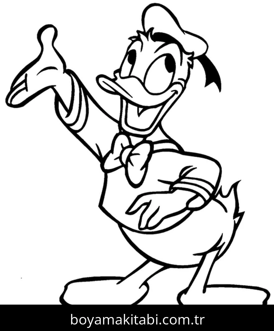 Donald Duck boyama sayfası – basit çizim, kolay boyama