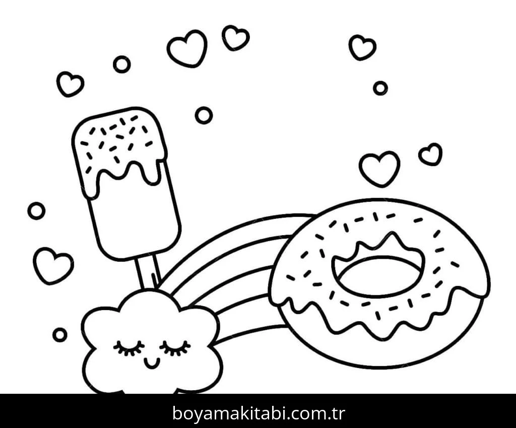Donut boyama sayfası #50 – PDF indir, sevimli karakter