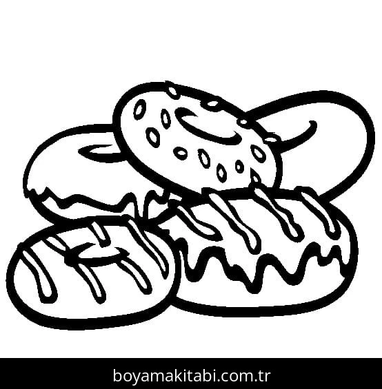 Donut boyama sayfası #65 – basit çizim, yaz tatili etkinliği