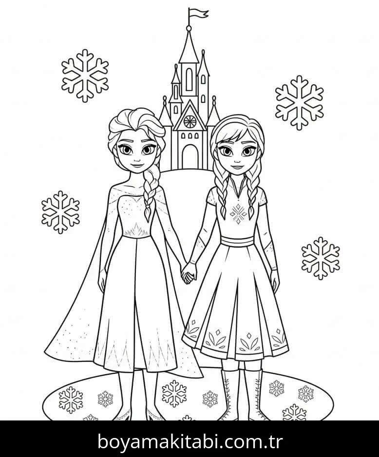 Elsa Ve Anna boyama sayfası – okul öncesi, evde etkinlik