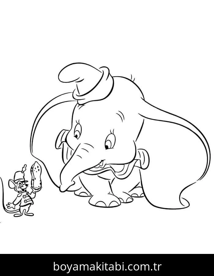Dumbo boyama sayfası – basit çizim, kolay boyama