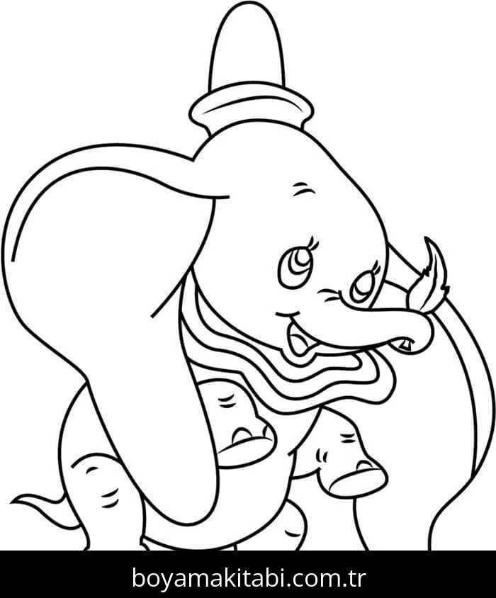 Dumbo boyama sayfası – basit çizim, kolay boyama