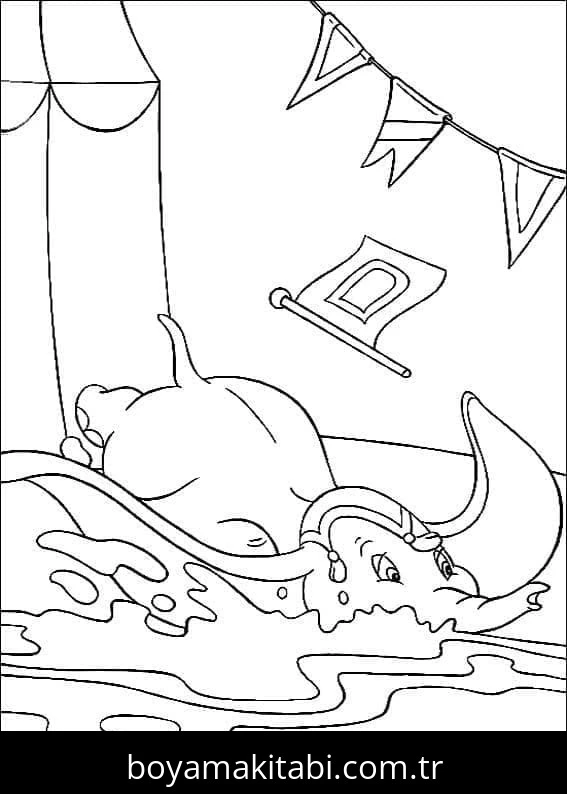 Dumbo boyama sayfası – renkli çizimler, okul öncesi