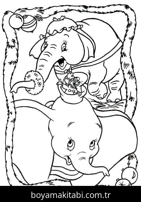Dumbo boyama sayfası – çizgi film temalı, basit çizim