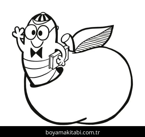 Elma boyama sayfası – PDF indir, sevimli karakter