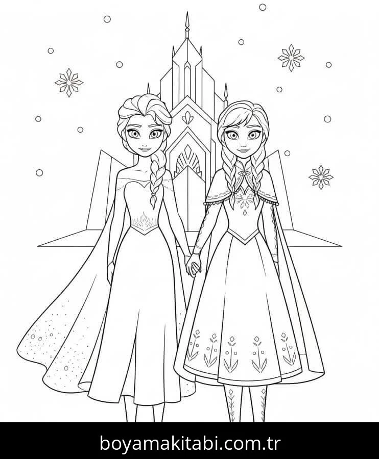 Elsa Ve Anna boyama sayfası – okul öncesi, evde etkinlik