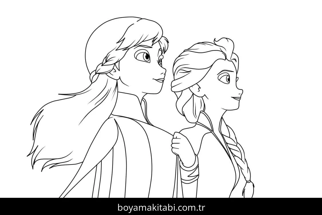 Elsa Ve Anna boyama sayfası – çizgi film temalı, basit çizim