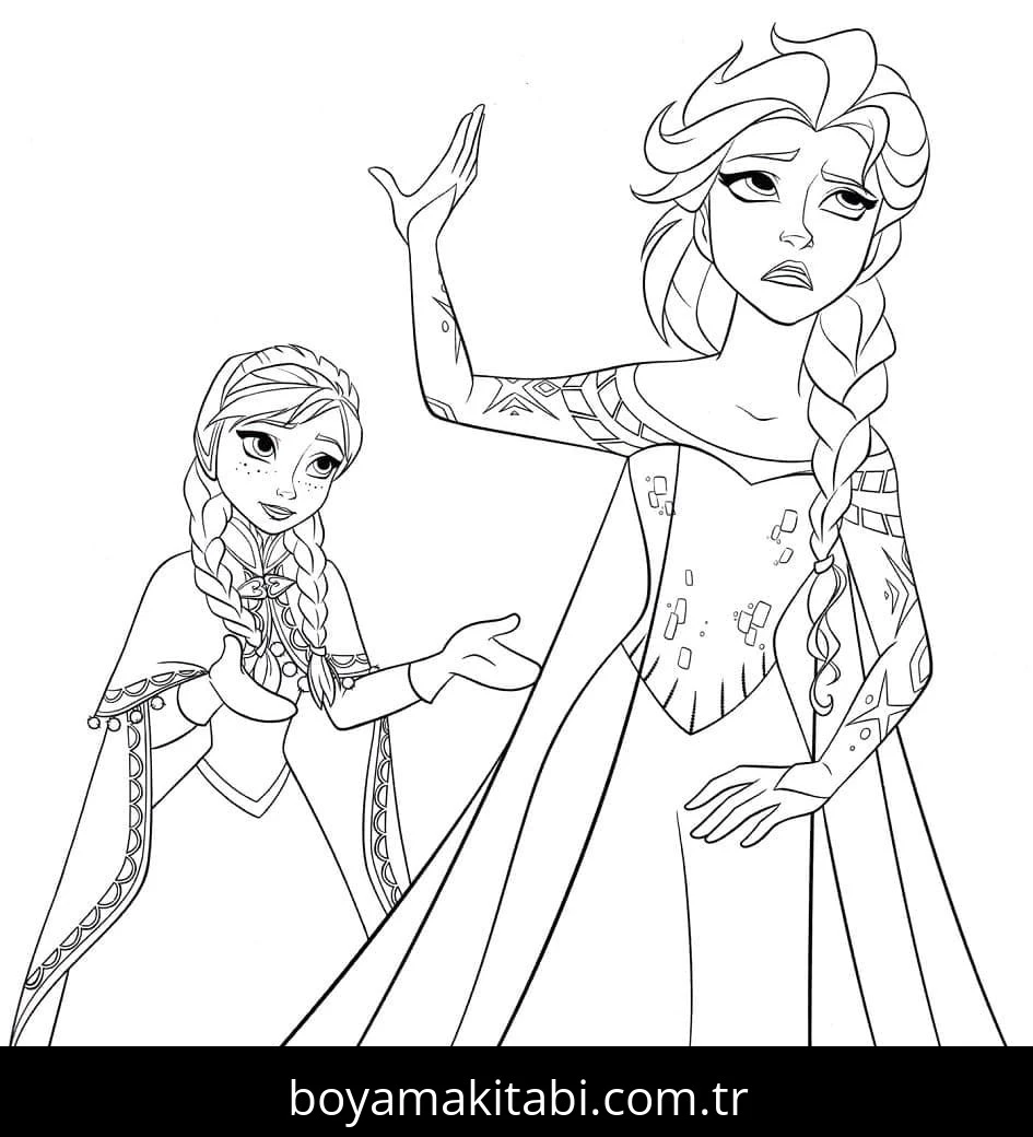 Elsa Ve Anna boyama sayfası – el becerilerini geliştirir, boyama çalışması