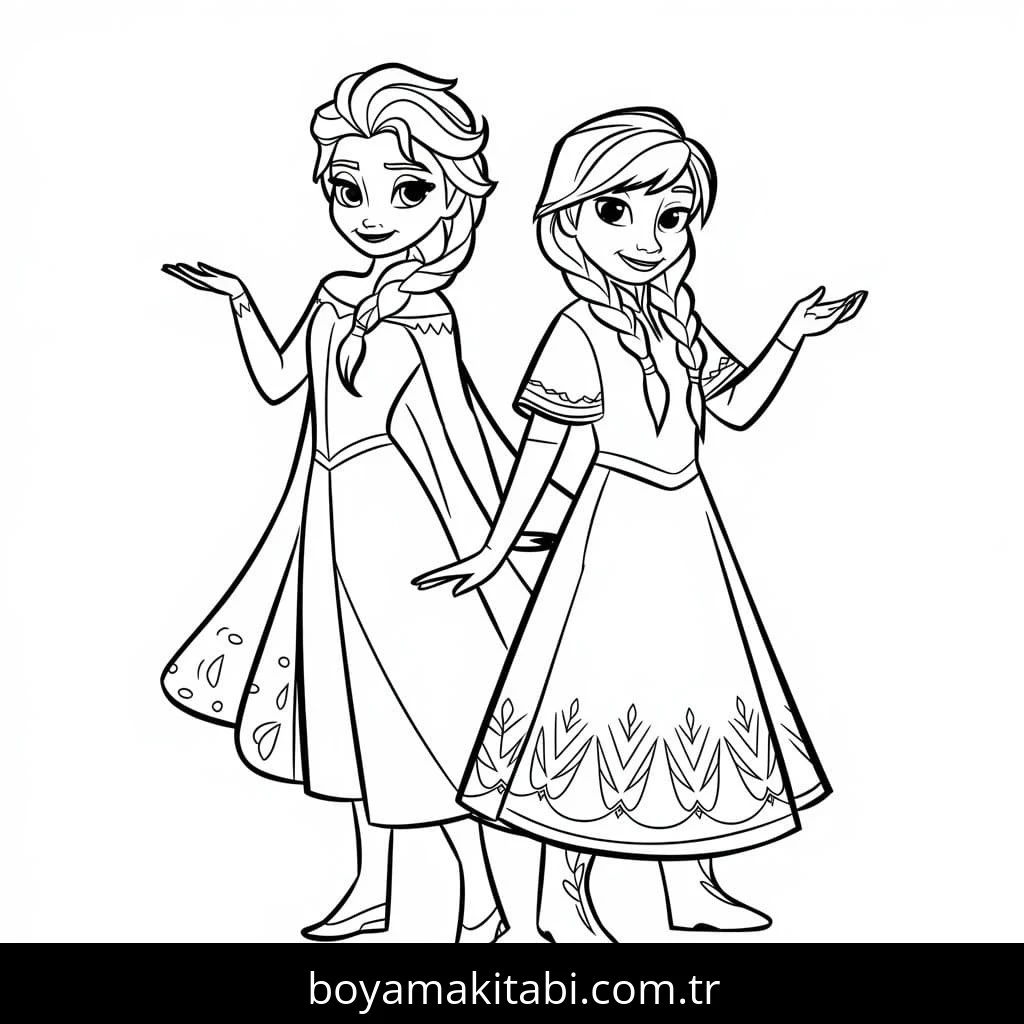 Elsa Ve Anna boyama sayfası – keyifli zaman, renkli çizimler