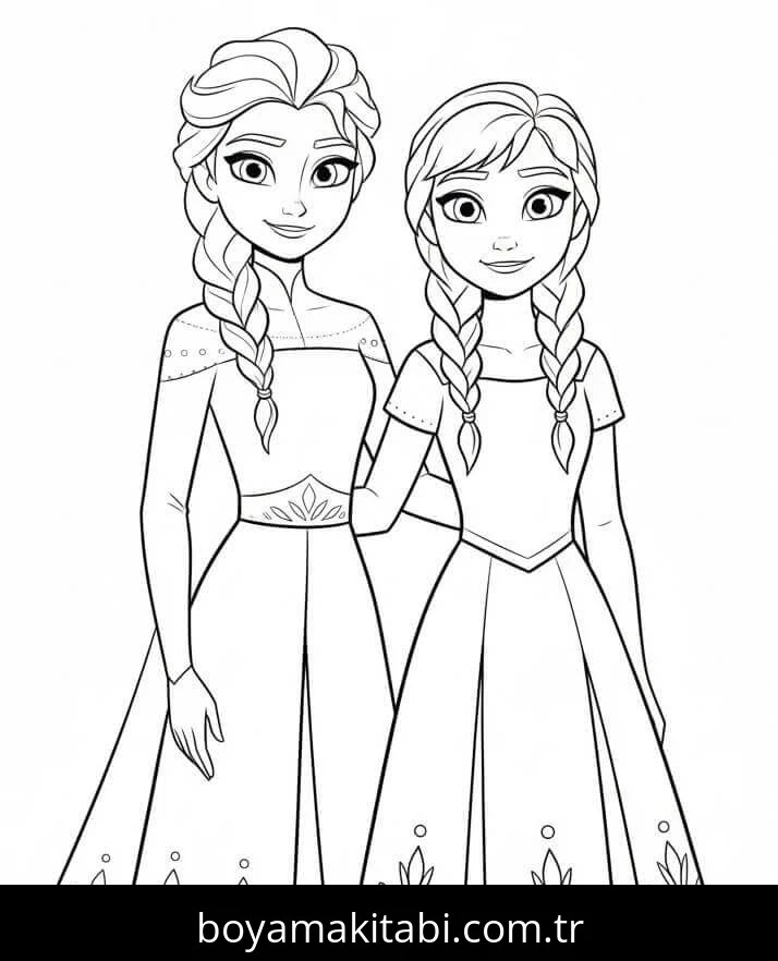 Elsa Ve Anna boyama sayfası – sanatsal çalışma, çocuklar için