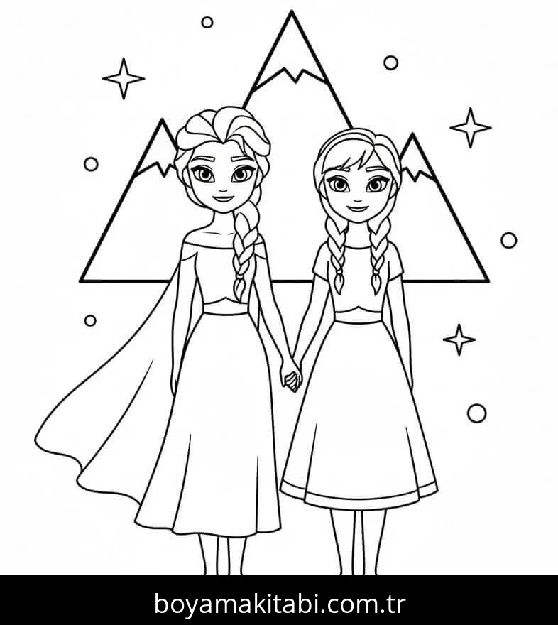Elsa Ve Anna boyama sayfası – PDF indir, sevimli karakter