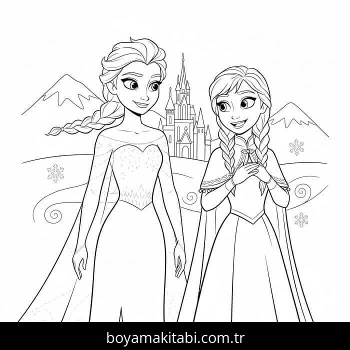 Elsa Ve Anna boyama sayfası – yaratıcılığı geliştirir, keyifli zaman