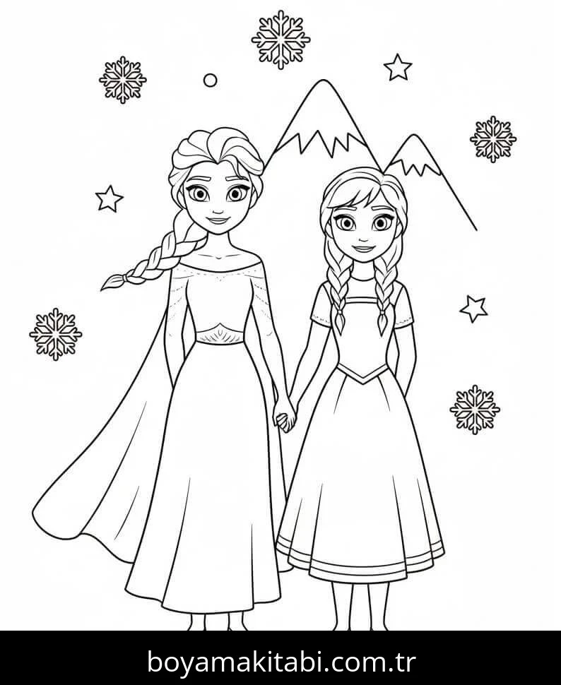 Elsa Ve Anna boyama sayfası – boyama etkinliği, çocuk aktivitesi