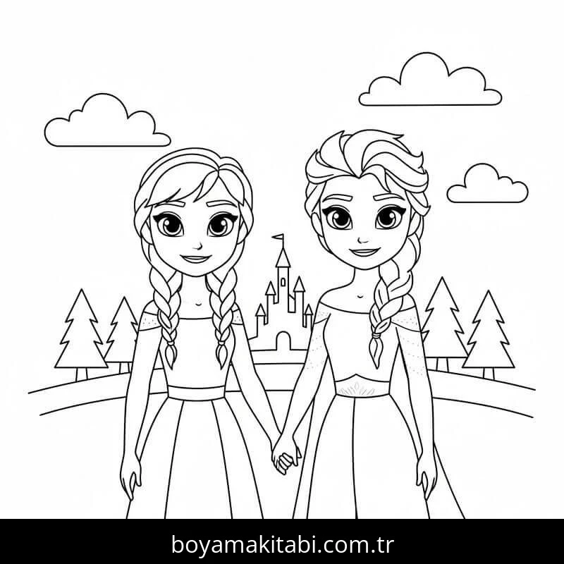 Elsa Ve Anna boyama sayfası – çocuk aktivitesi, PDF indir