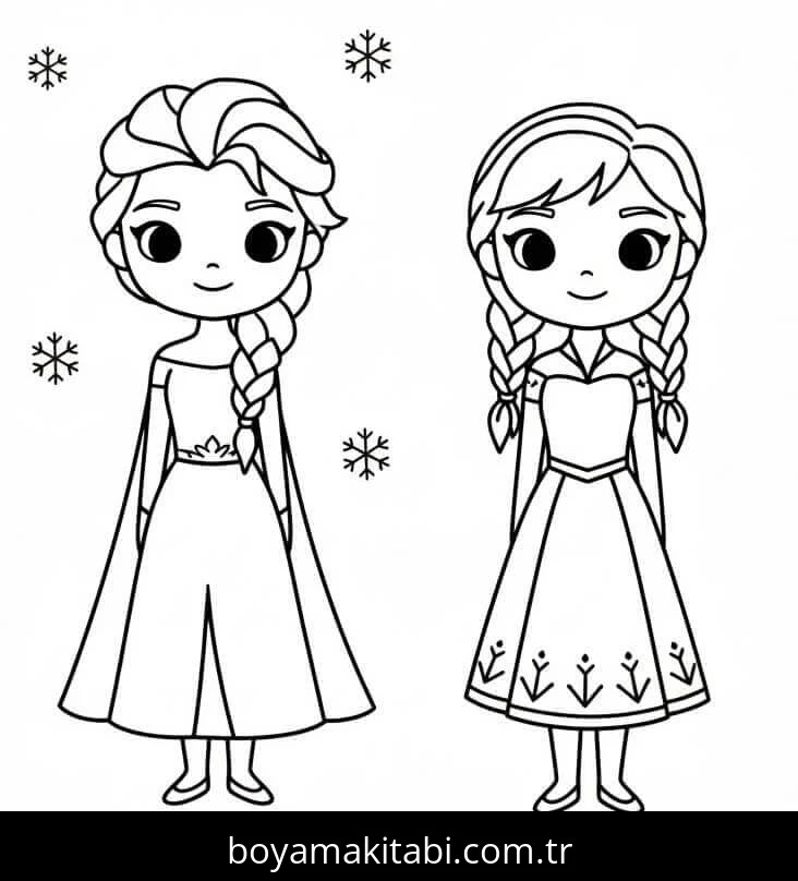 Elsa Ve Anna boyama sayfası – sanatsal çalışma, çocuklar için