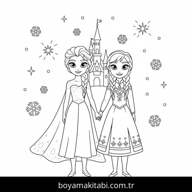 Elsa Ve Anna boyama sayfası – boyama çalışması, yaratıcılığı geliştirir