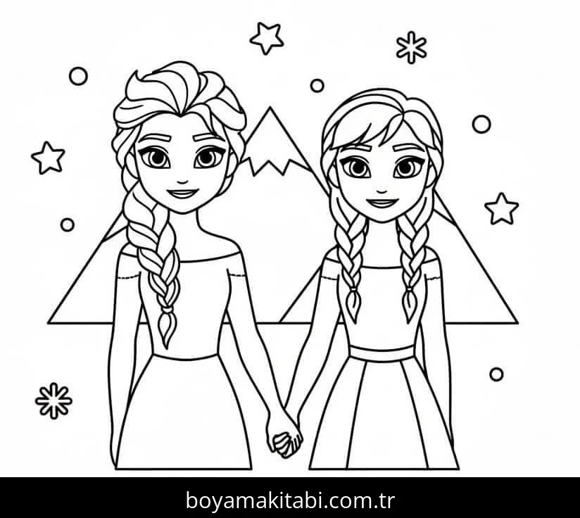 Elsa Ve Anna boyama sayfası – PDF indir, sevimli karakter