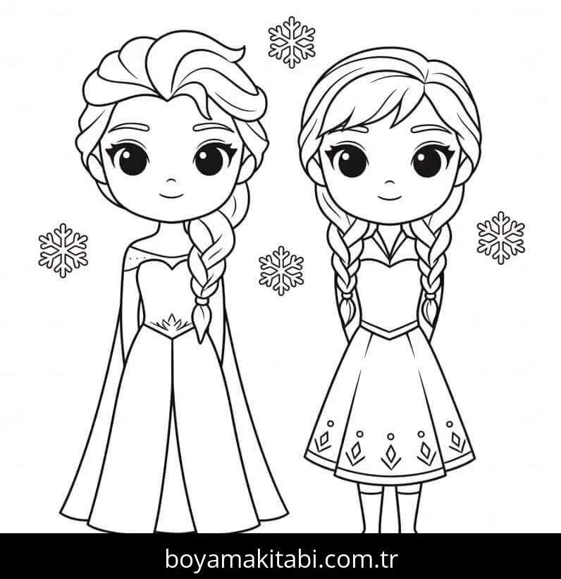Elsa Ve Anna boyama sayfası – çocuklar için, çizgi film temalı