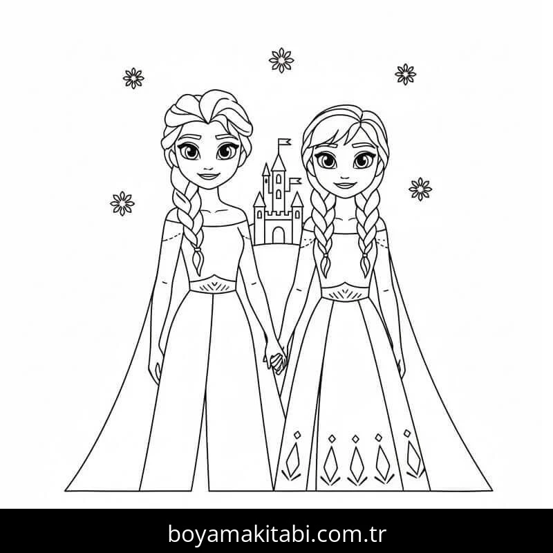 Elsa Ve Anna boyama sayfası – kolay boyama, eğitici aktivite