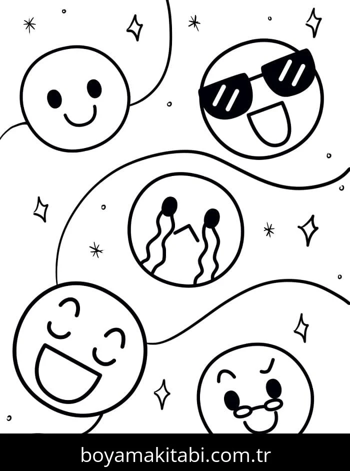 Emoji boyama sayfası – renkli çizimler, okul öncesi