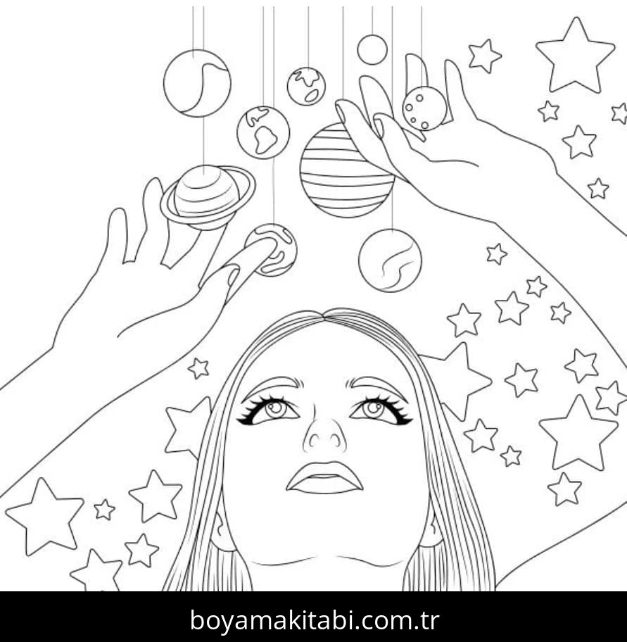 Estetik boyama sayfası – yaratıcılık, eğlenceli etkinlik