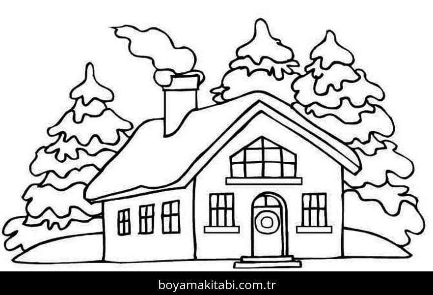 Evler boyama sayfası – sevimli karakter, sanatsal çalışma