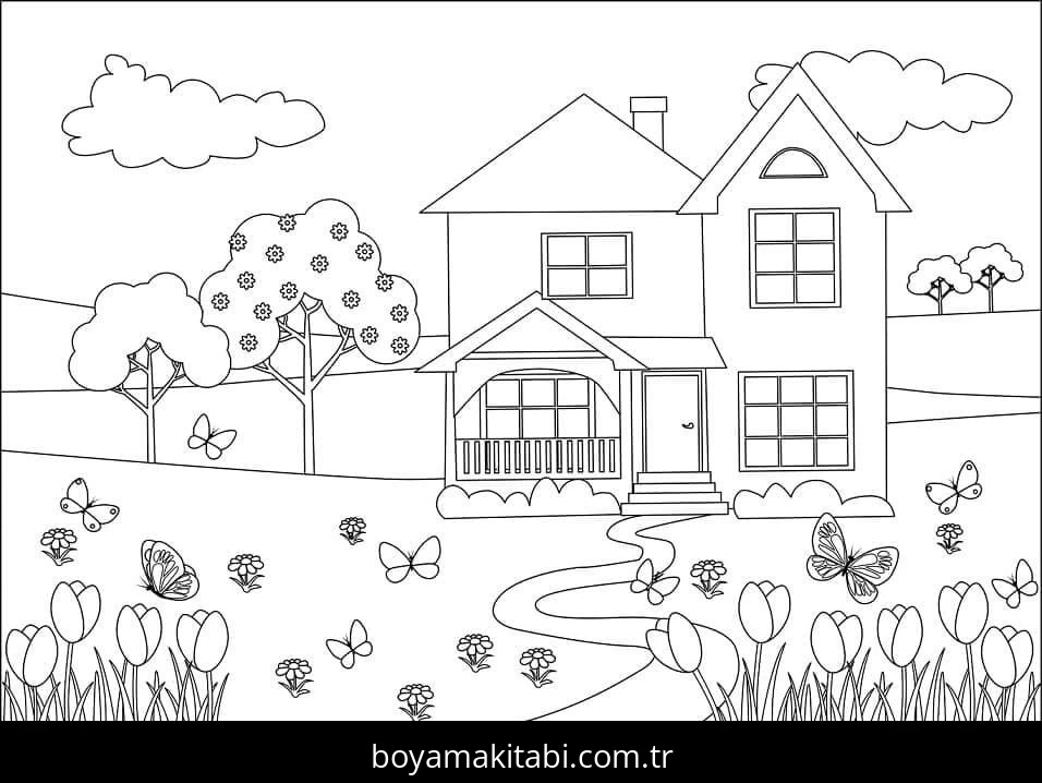 Evler boyama sayfası – sanatsal çalışma, çocuklar için