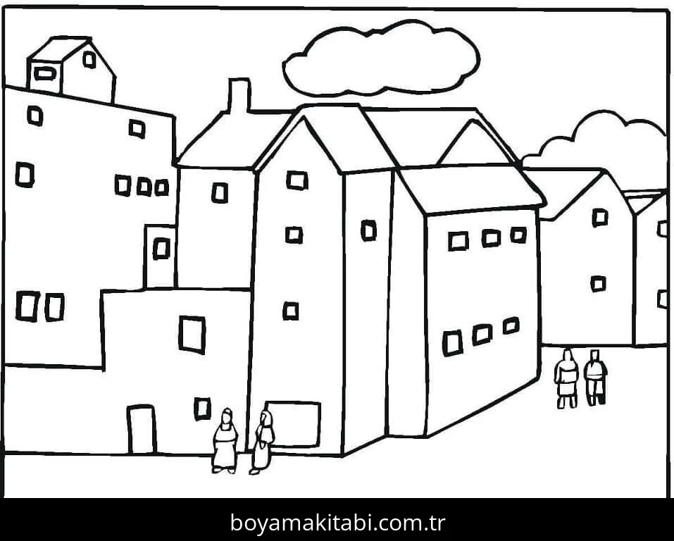 Evler boyama sayfası – yaratıcılık, eğlenceli etkinlik