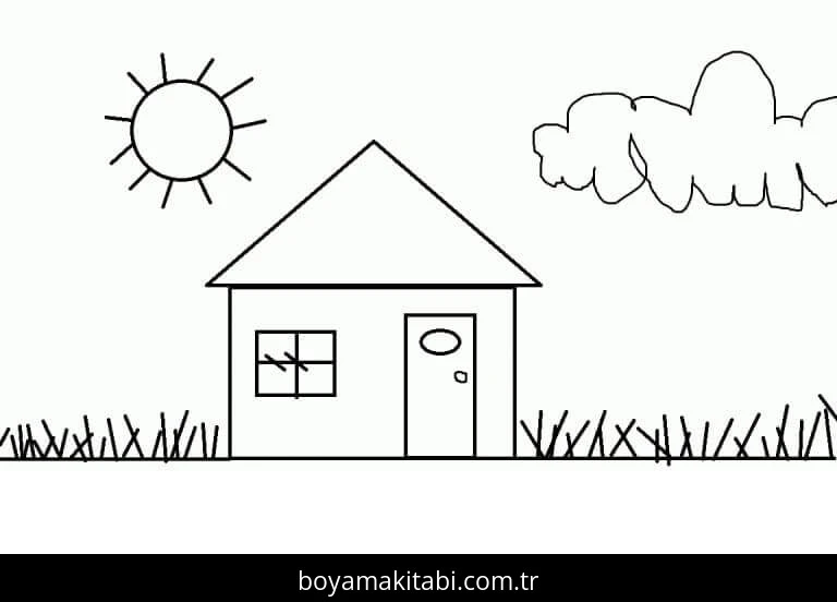Evler boyama sayfası – kolay boyama, eğitici aktivite