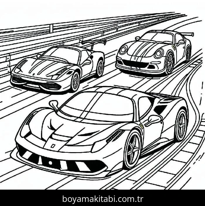 Ferrari boyama sayfası – eğlenceli etkinlik, el becerilerini geliştirir