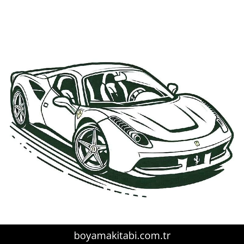 Ferrari boyama sayfası – çizgi film temalı, basit çizim