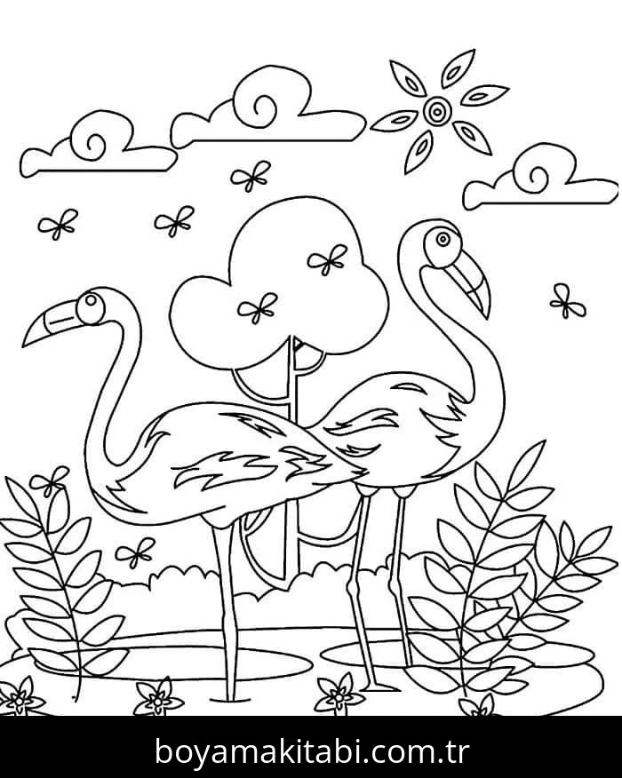 Flamingo boyama sayfası – boyama çalışması, yaratıcılığı geliştirir