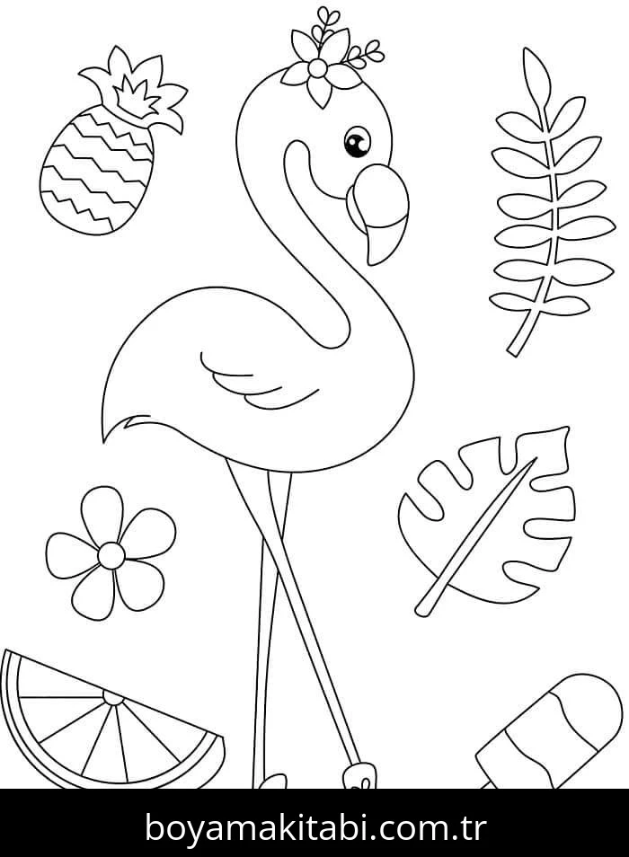 Flamingo boyama sayfası – eğlenceli etkinlik, el becerilerini geliştirir