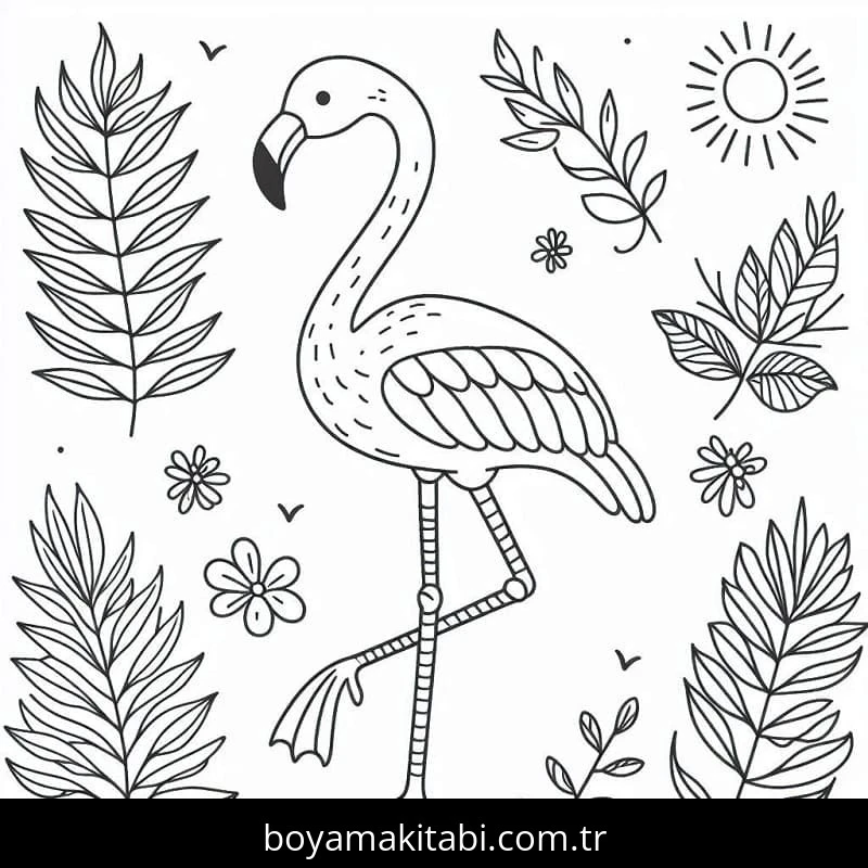 Flamingo boyama sayfası – çizgi film temalı, basit çizim