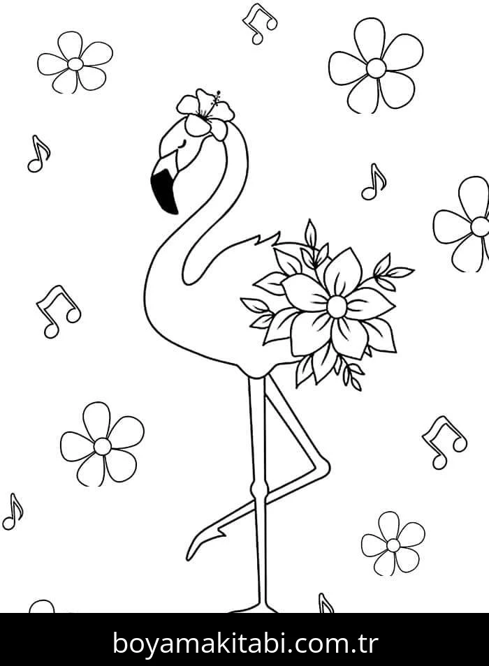 Flamingo boyama sayfası – çizgi film temalı, basit çizim