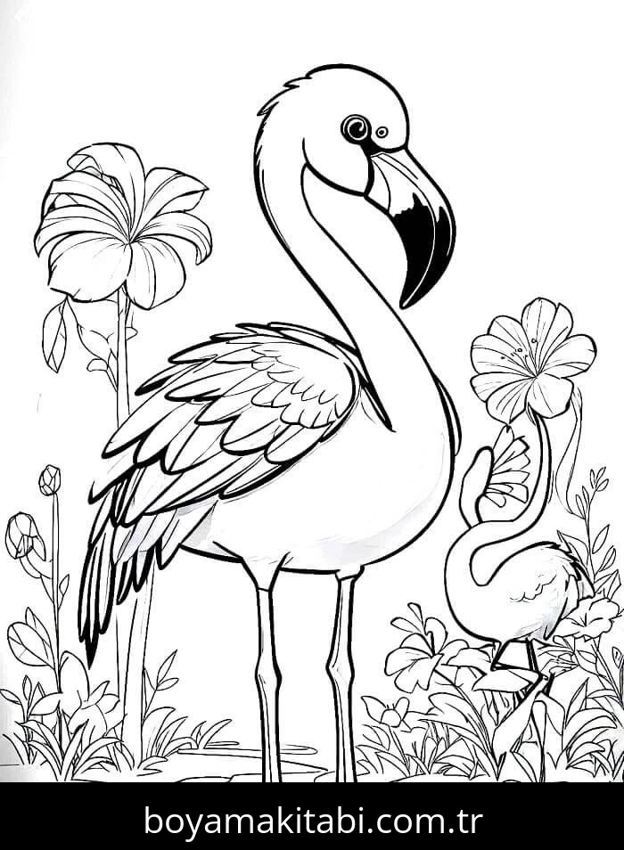 Flamingo boyama sayfası – eğitici aktivite, yaratıcılık