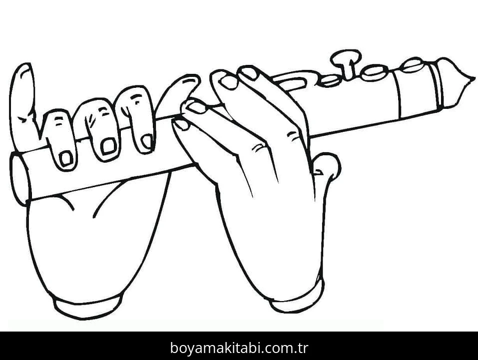 Flüt boyama sayfası – PDF indir, sevimli karakter