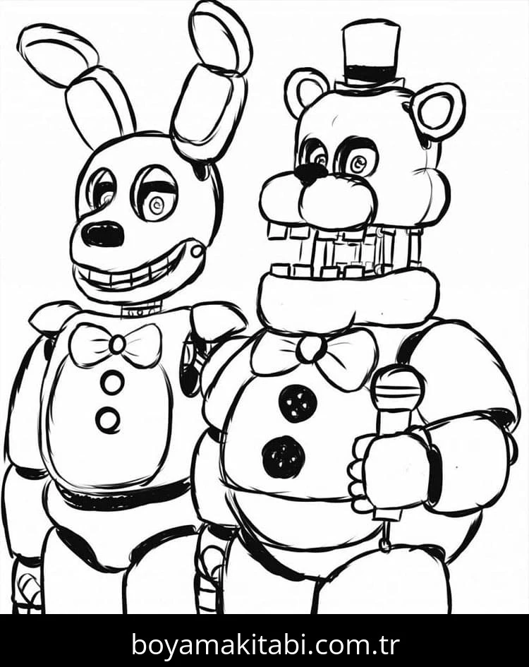 FNAF boyama sayfası – çizgi film temalı, basit çizim