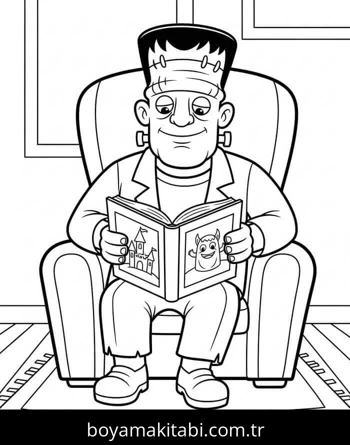 Frankenstein boyama sayfası – çocuk aktivitesi, PDF indir