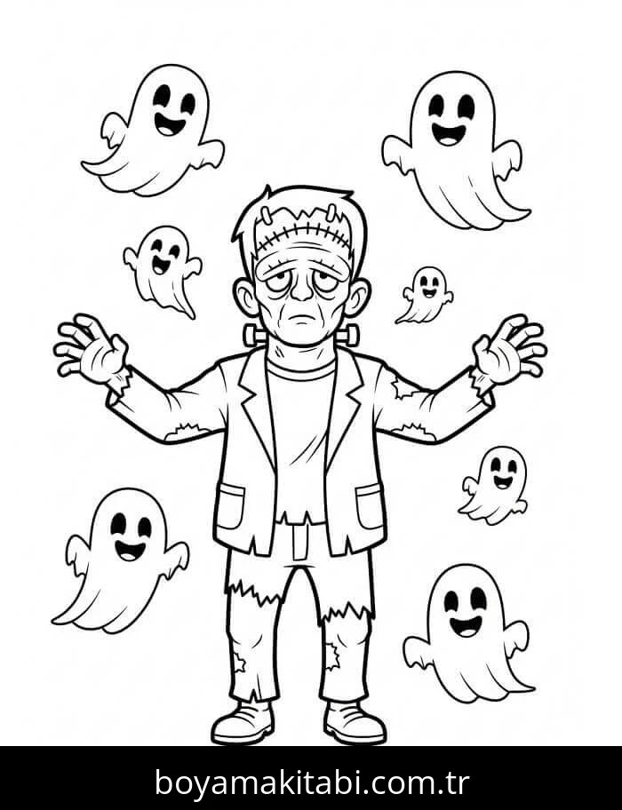 Frankenstein boyama sayfası – eğitici aktivite, yaratıcılık