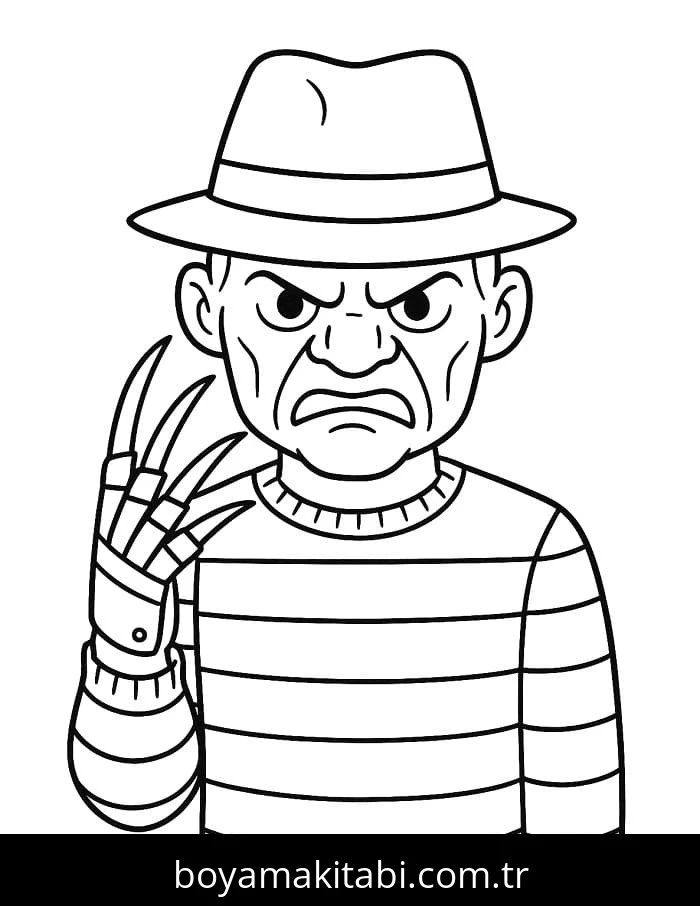 Freddy Krueger boyama sayfası – boyama çalışması, yaratıcılığı geliştirir